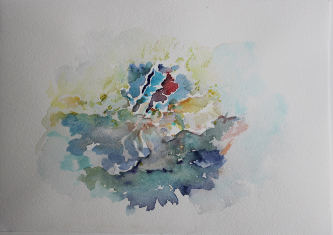 Kirsten Kötter: Site-specific painting, Malerei vor Ort, auf der Montagne Sainte-Victoire beim Croix de Provence, 07.10.2013, Aquarell, 17 × 24 cm