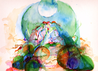 Kirsten Kötter: Buddha, 2004, Aquarell, 30 x 40 cm, konstruieren und konstruieren, Curator's Novel, 2011