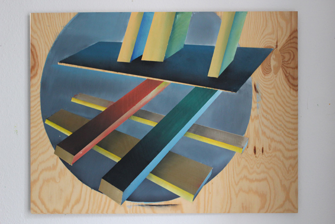 untitled (Planks), 2009,
  oil, acrylic, canvas, 80 × 120 cm (Kirsten Kötter) /
  ohne Titel (Bretter)