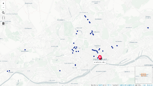 Kirsten Kötter 2019: Interaktive Karte Orte und Läden - Ausschnitt Frankfurt am Main 1995-1997 
  (klicken zum Öffnen in umap.openstreetmap.fr,  
  map titles by CartoDB under CC BY 3.0, 
  map data (c) OpenStreetMap contributors under ODbL)