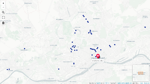 Kirsten Kötter 2019: Interaktive Karte Orte und Läden - Ausschnitt Frankfurt am Main 1995-1997 
  (klicken zum Öffnen in umap.openstreetmap.fr,  
  map titles by CartoDB under CC BY 3.0, 
  map data (c) OpenStreetMap contributors under ODbL)