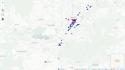 Kirsten Kötter 2019: Interaktive Karte Orte und Läden - Ausschnitt Gießen 1998 
  (klicken zum Öffnen in umap.openstreetmap.fr,  
  map titles by CartoDB under CC BY 3.0, 
  map data (c) OpenStreetMap contributors under ODbL)