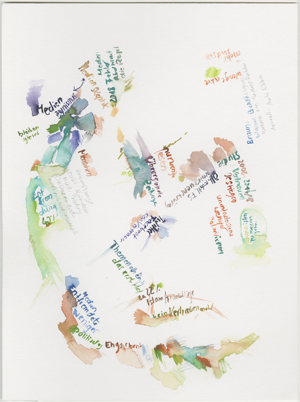 2019-03-21_ausschuss-medien-4, committee on media, digital infrastructure and Internet politics,
house of representatives Mainz,
watercolour, 30 × 40 cm (Kirsten Kötter)