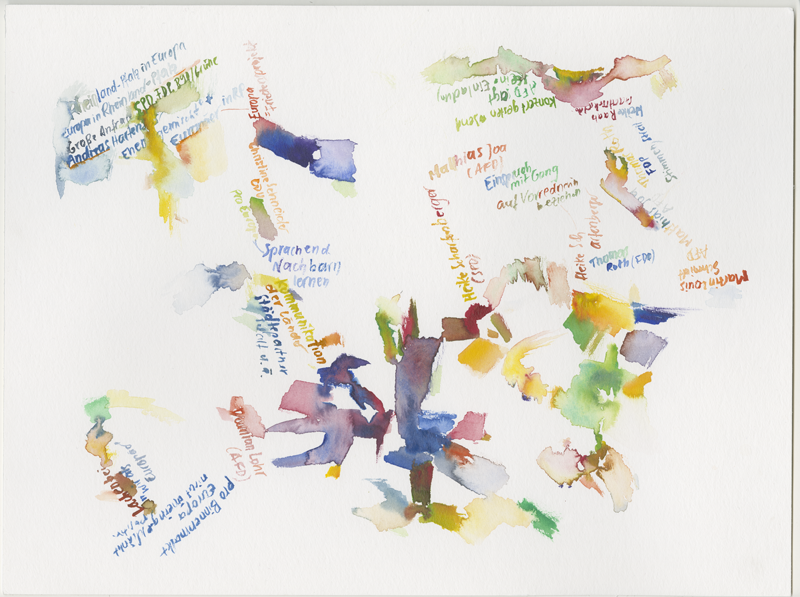 kirsten-koetter_2019-05-16_plenarsitzung-6,
plenary session Landtag (German state parliament) Rheinland-Pfalz, Mainz,
watercolour, 30 × 40 cm (Kirsten Kötter)